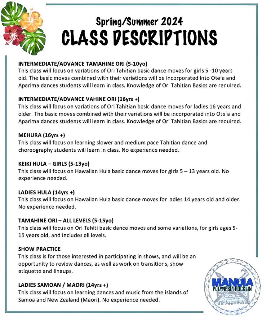 Manuia Rocklin Chapter - Class Descriptions Page 2